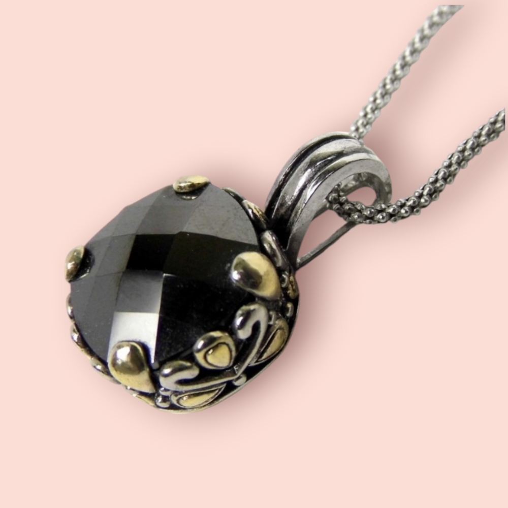 Sterling Silver Black stone Chain & Necklace size 18"